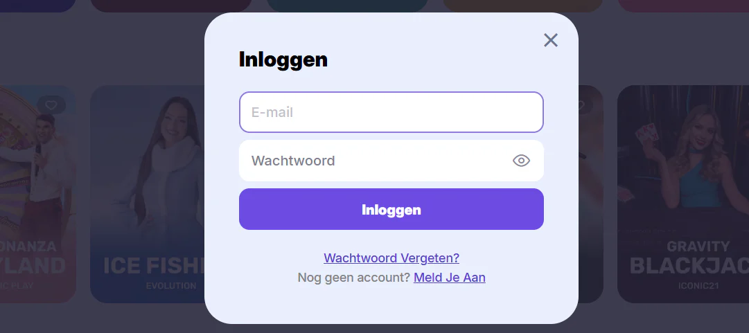 Goodman Casino inlogformulier met velden voor e-mail en wachtwoord, een inlogknop en links voor wachtwoordherstel en registratie